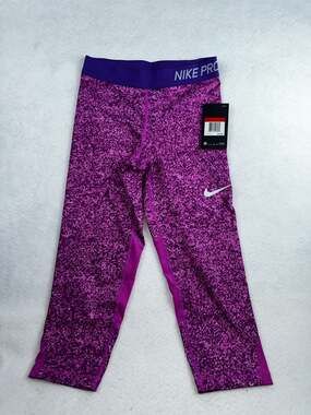 Nike Pro Girls Dri-FIT Compression Capri Leggings Purple Patterned Size Large